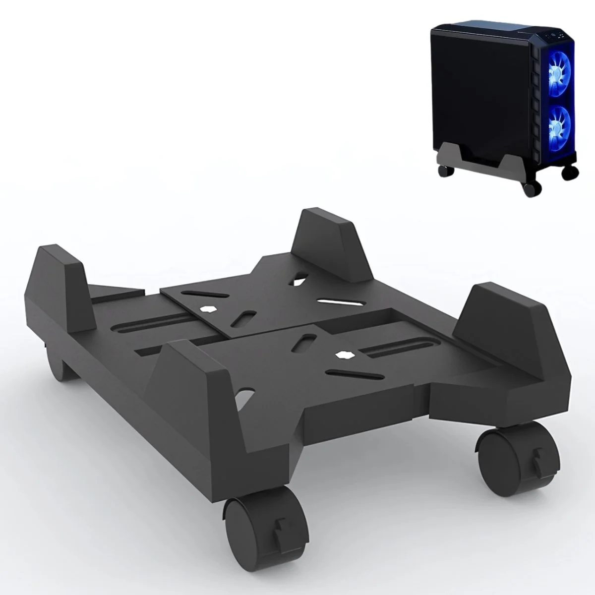 Base De CPU Gamer Soporte Ajustable Ruedas 360°. Base Móvil Con Bloqueo. Capacidad Hasta 20Kg.