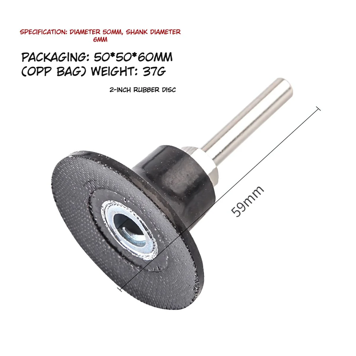 Base De Goma Para Disco Roloc 2" Eje De 6 Mm. Porta Discos Abrasivos De 50 Mm. Soporte De Goma Con Vástago Para Disco Abrasivo.