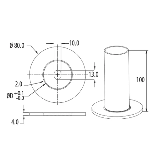Base Para Barandas 2"X1.5 Mm Con Perforacion En El Medio Satinado 304. Para Pegar Con EPC200 - Image 2