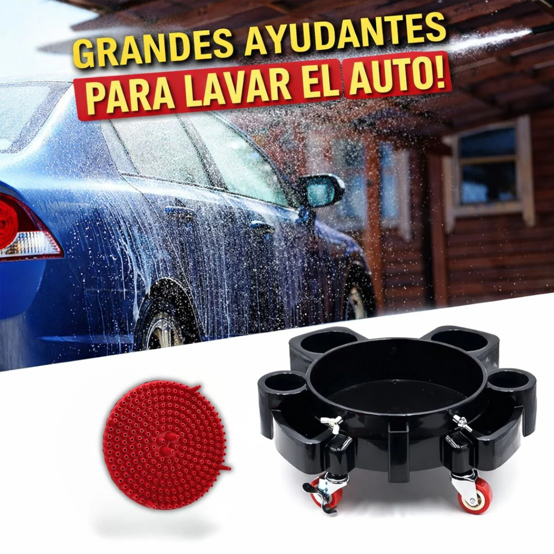 Base Rodante Para Cubeta De Detailing | Dolly Con Ruedas Y Porta Botellas Para Car Wash Lavado De Auto Con 5 Ruedas. Capacidad 250 Lb. Diámetro 45 Cm. Color Negro. - Image 2