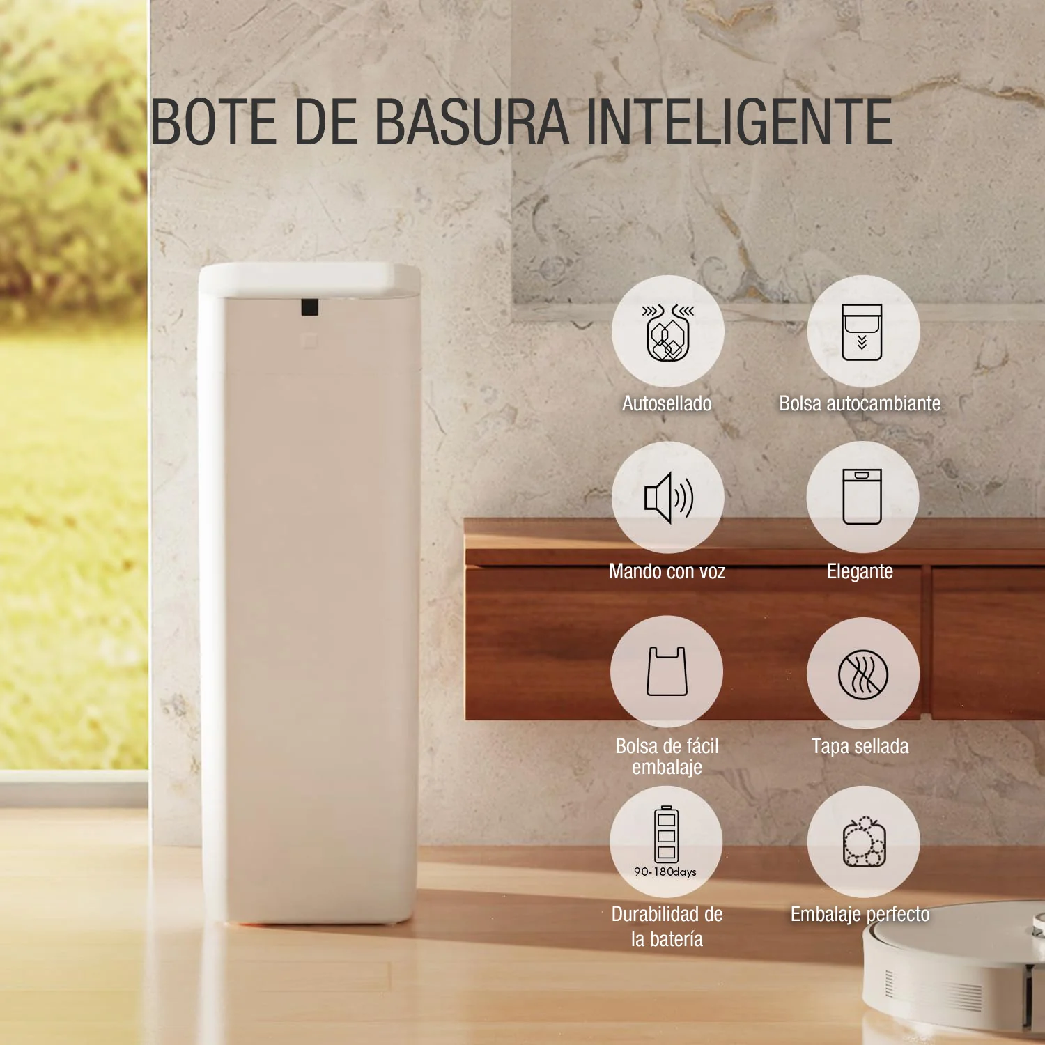 Basurero Inteligente Con Autosellado Y Cambiador De Bolsa Automático, Sensor De Movimiento Papelera Robotica Airdeer - Image 7
