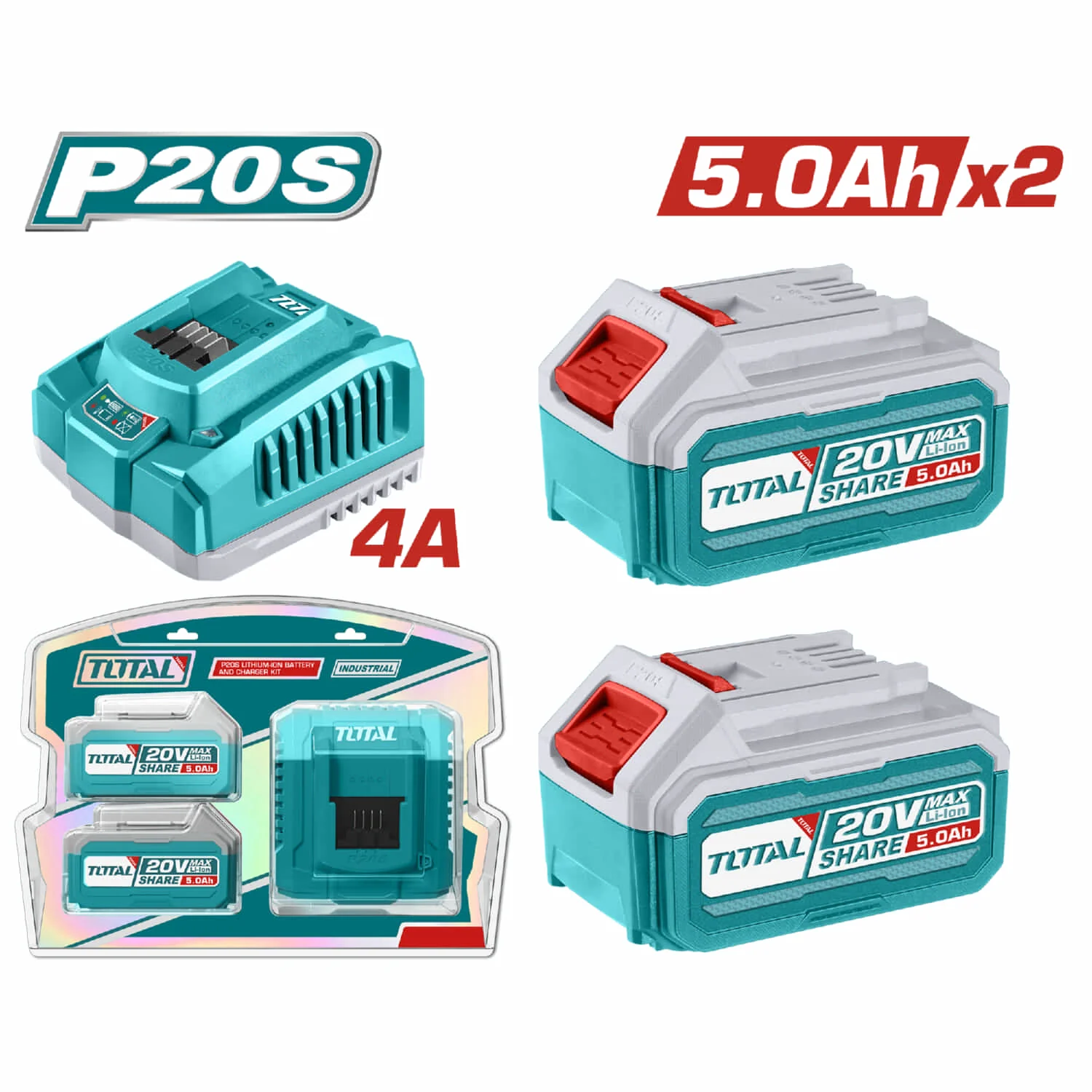 Batería 20V 5.0Ah Y Cargador Rápido 20V 4A. (Se Venden 2 Baterías Y 1 Cargador) TOTAL