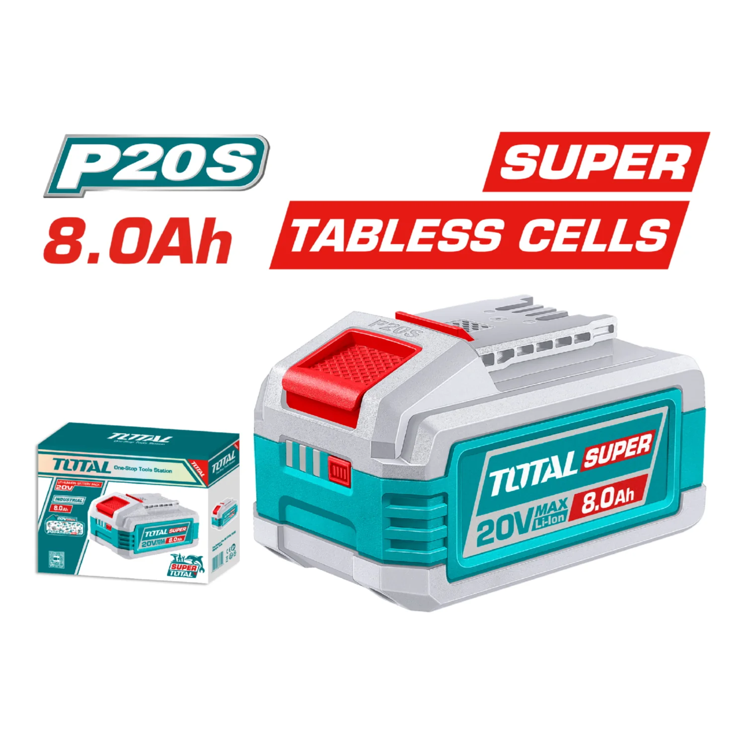 Bateria 8.0 Ah. 20V Lithium-Ion Indicador Led De Carga. Compatible Con Multiples Herramientas Total