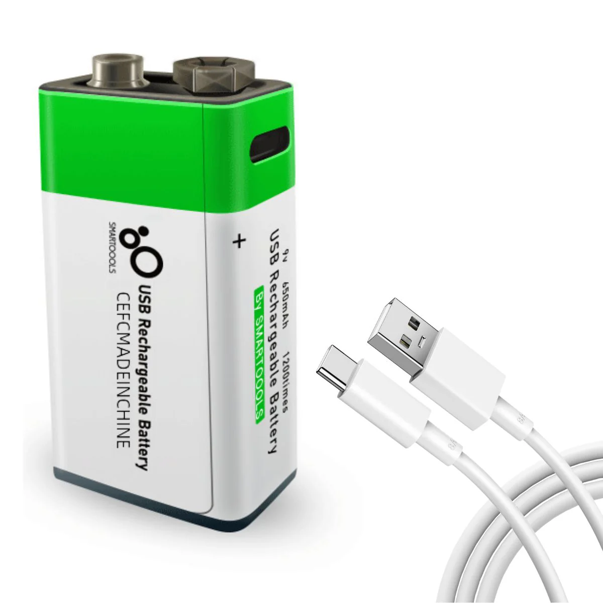 Baterías 9V Recargable Con Carga USB-C, 650Mah. Con 1200 Ciclos De Vida. (1 Unidad)
