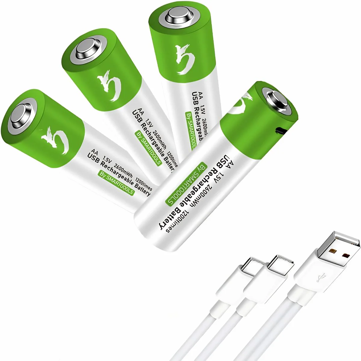 Baterías AA Recargables Con Carga USB-C, 1.5V 2600Mwh. Con 1200 Ciclos De Vida. (Pack De 4 Unidades)