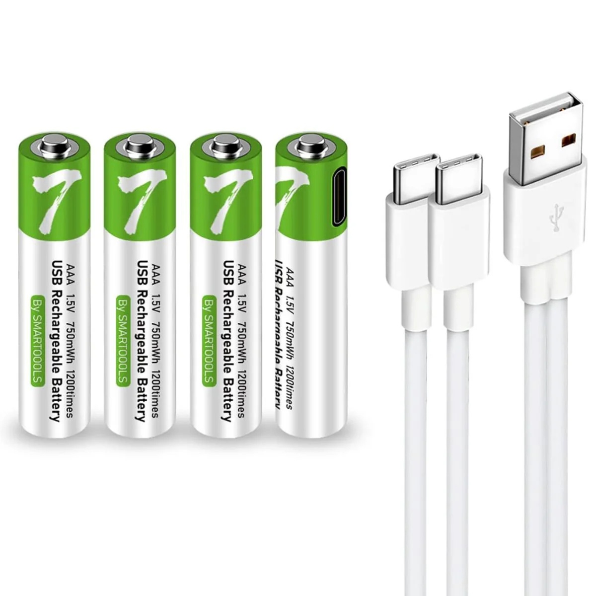 Baterías AAA Recargables Con Carga USB-C, 1.5V 750Mwh. Con 1200 Ciclos De Vida. (Pack De 4 Unidades)