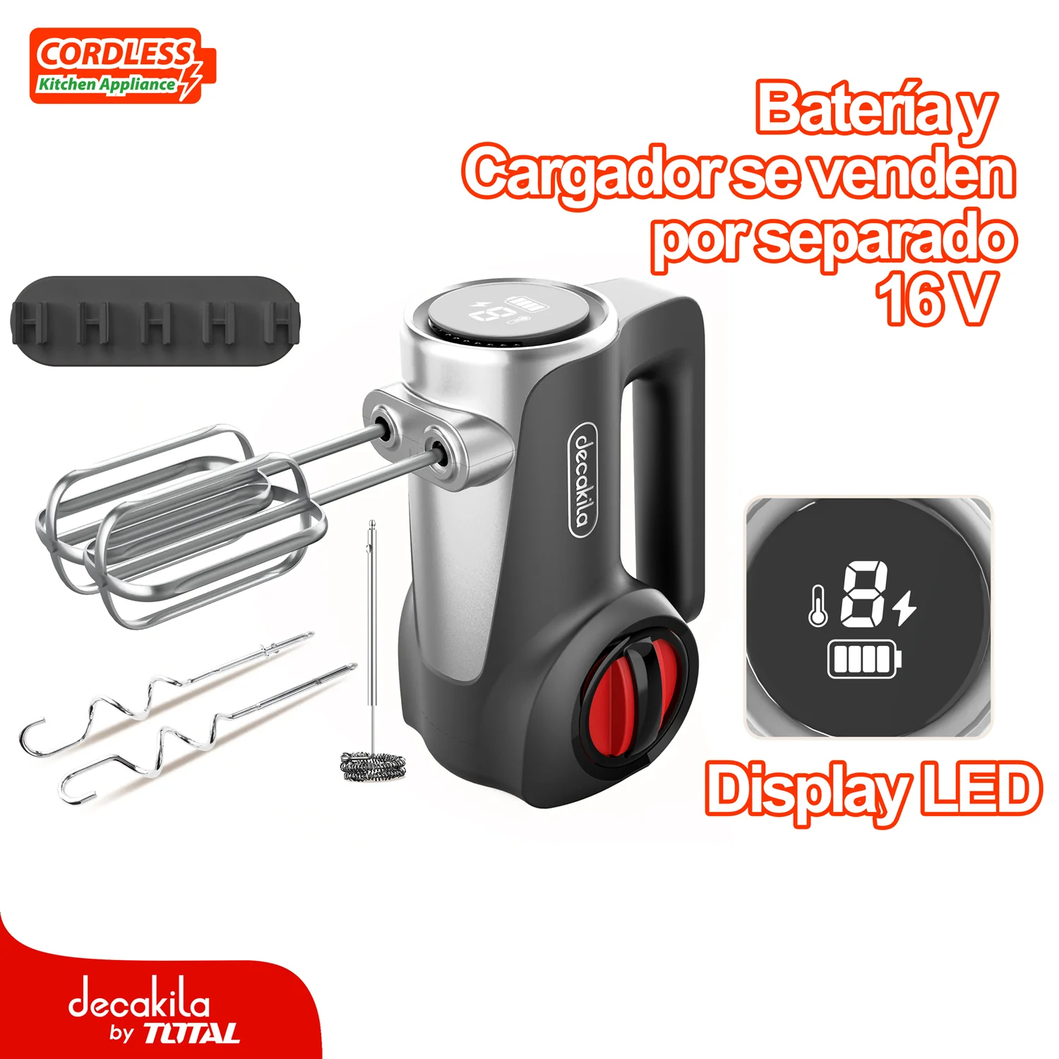 Batidora De Mano Inalámbrica Gris 125W. 16V. 7 Velocidades. Batería Y Cargador Por Separado.