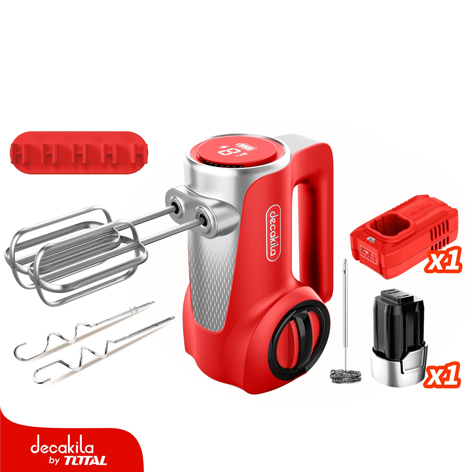 Batidora De Mano Inalámbrica Roja 125W. 16V. 7 Velocidades. Incluye Batería Y Cargador. - Image 2