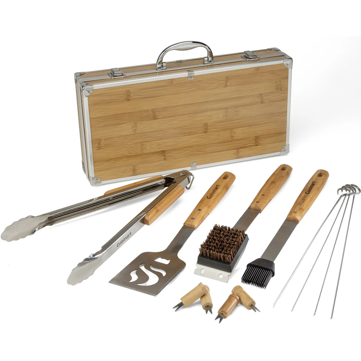 BBQ 13Pcs Juego De Herramientas Parilleras De Mango De Bambú / Estuche, Envoltorio - Image 6
