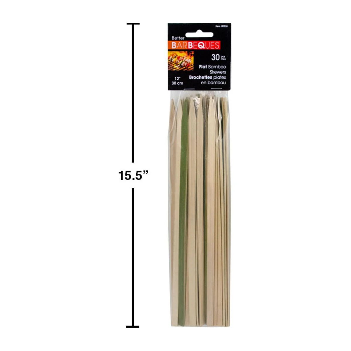 BBQ 30 Pinchos Planos De Bambú De 12 ", Bolsa De Polietileno Con Cabezal - Image 3