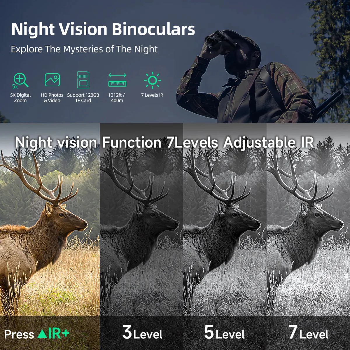Binoculares De Visión Nocturna 4K Con Pantalla Grande De 3’’. Captura Fotos Y Videos. Incluye Memoria SD De 32GB - Image 5