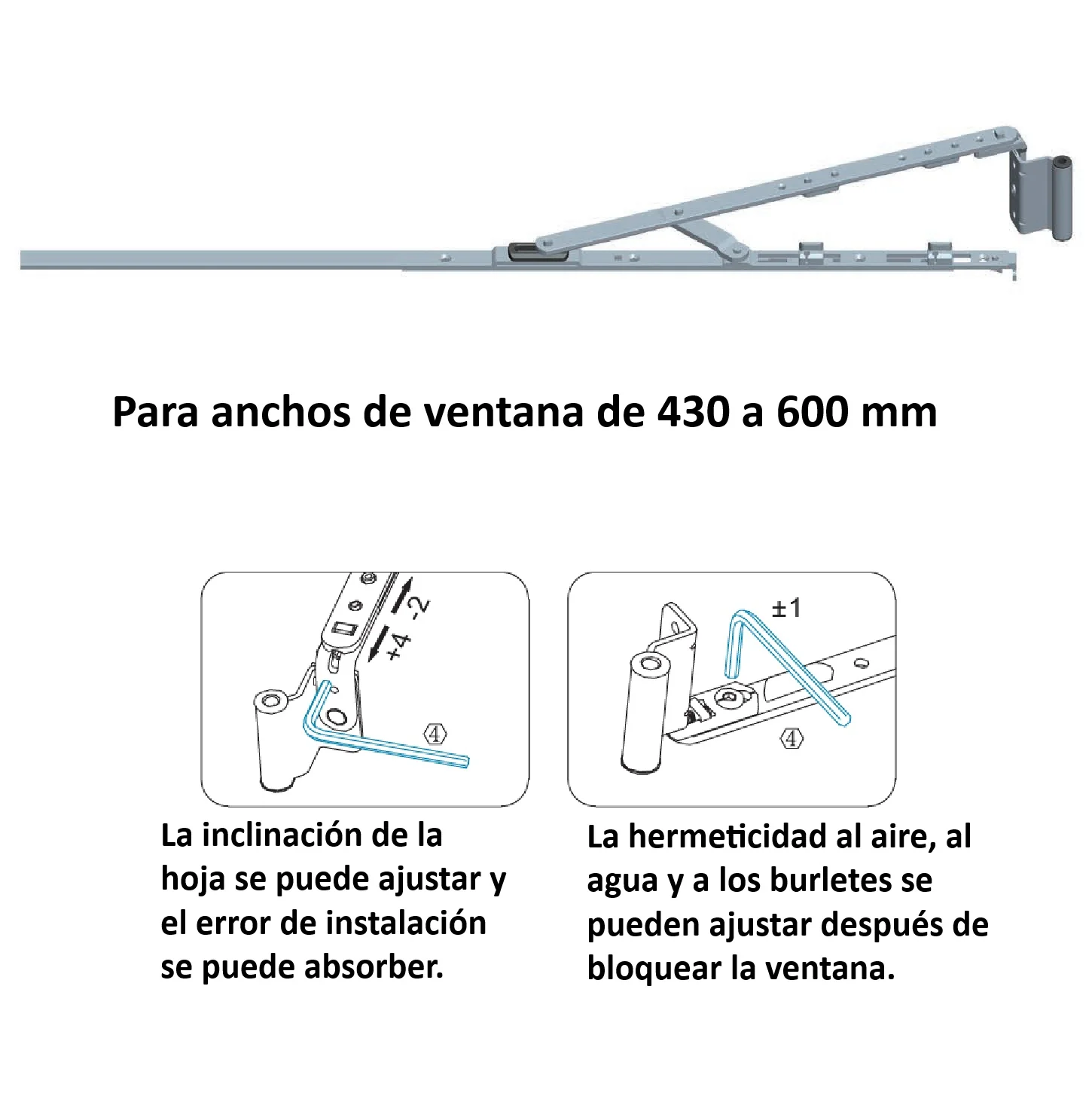 Bisagra Biela Derecha Para Sistema Oscilobatiente Upvc Y Aluminio (Ancho Max. 430 - 600 Mm)