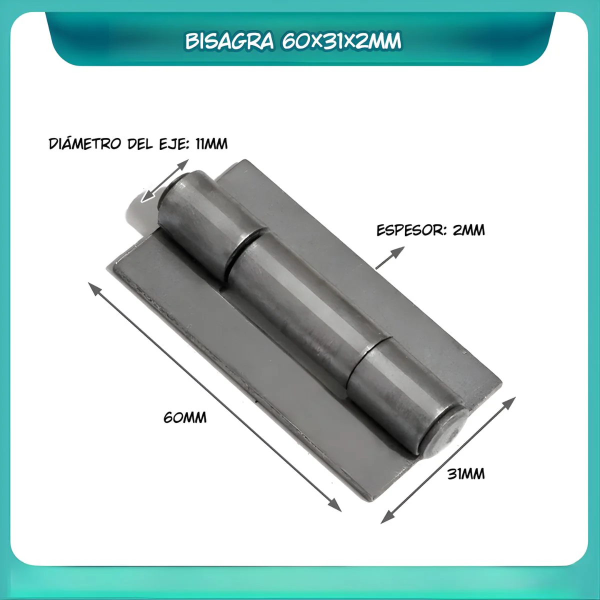 Bisagra Metálica 60X31x2mm Con Eje De 11Mm. - Image 2