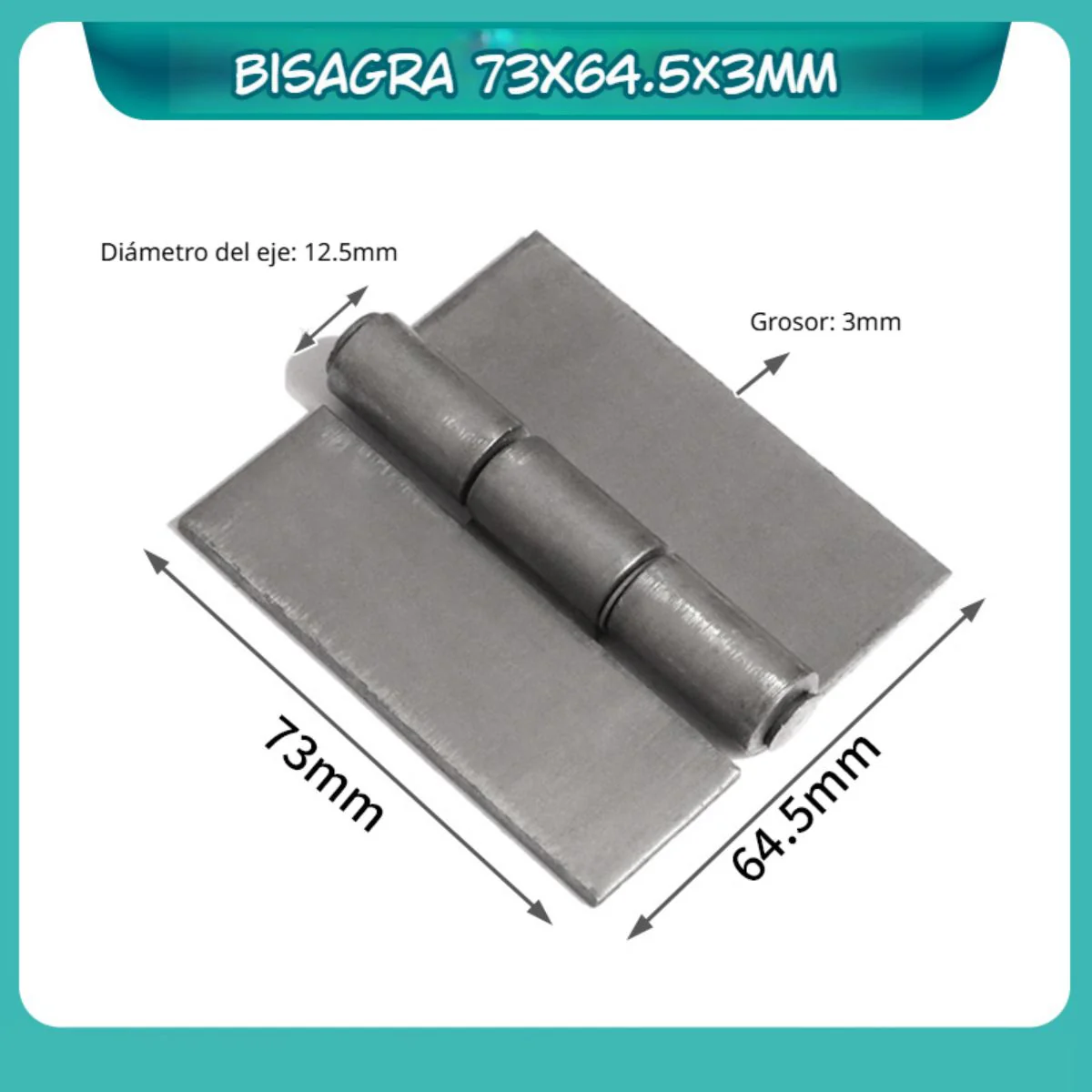 Bisagra Metálica 73X64.5X3mm Con Eje De 12.5Mm. - Image 2