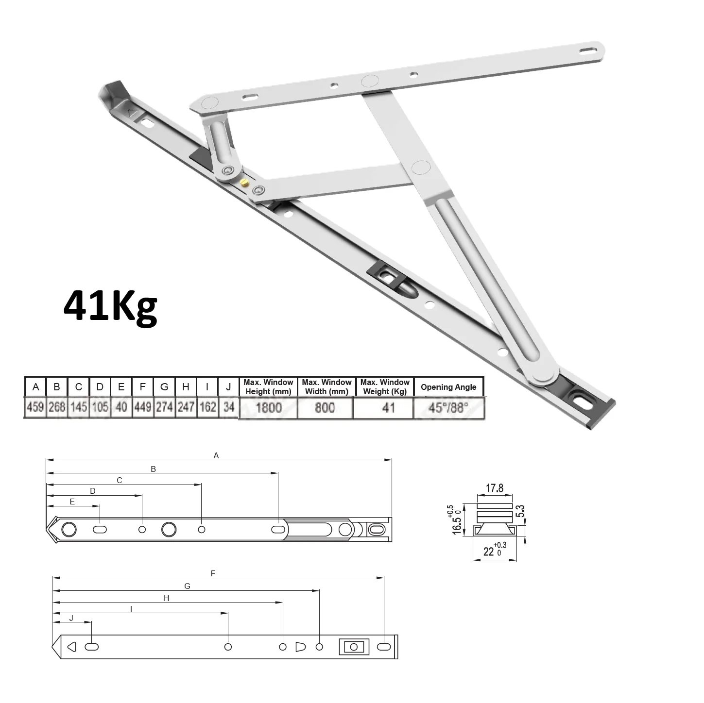 Bisagra Proyectable De Fricción Max. 41Kg Para Ventanas Upvc De Acero Inoxidable 304