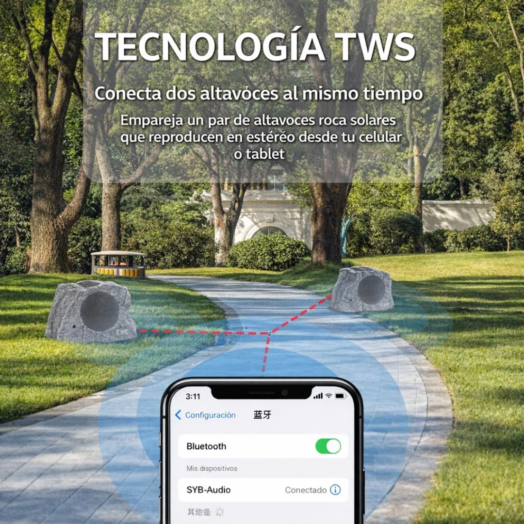 Bocina Bluetooth Estilo Piedra Con Control Remoto (IP65). Altavoz Con Panel Solar Para Exteriores(26.5×18×19.5Cm). Color Gris. - Image 4