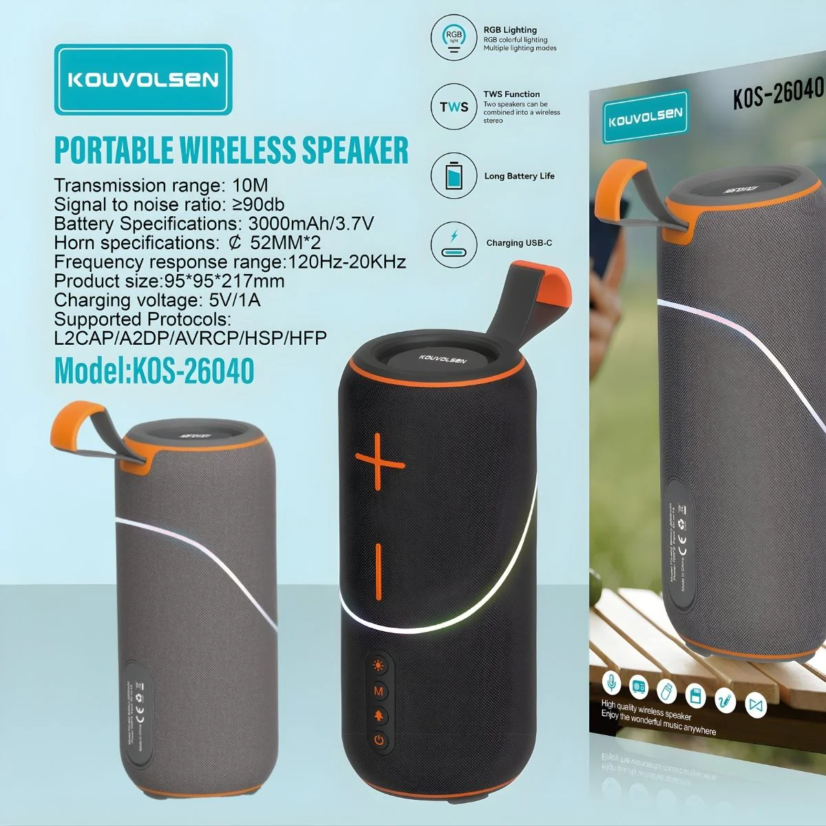 Bocina Bluetooth Portátil 20W. Altavoz Inalámbrico Con Luces LED RGB Y Función TWS. Parlante Speaker Recargable. Color Gris.