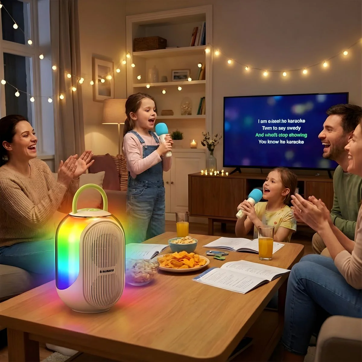 Bocina Bluetooth Portátil Para Karaoke. Parlante Inalámbrico Con 2 Micrófonos. Altavoz Con Luz RGB. Sonido 10W RMS. Radio FM USB TF AUX.(Colores Blanco O Negro Al Azar) - Image 2