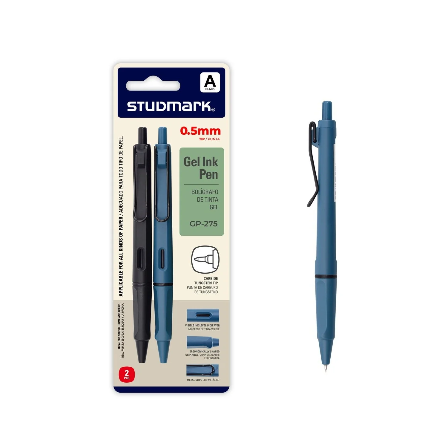Bolígrafo Retráctil Tinta De Gel 0.5Mm Negro (Set De 2 Pzas).