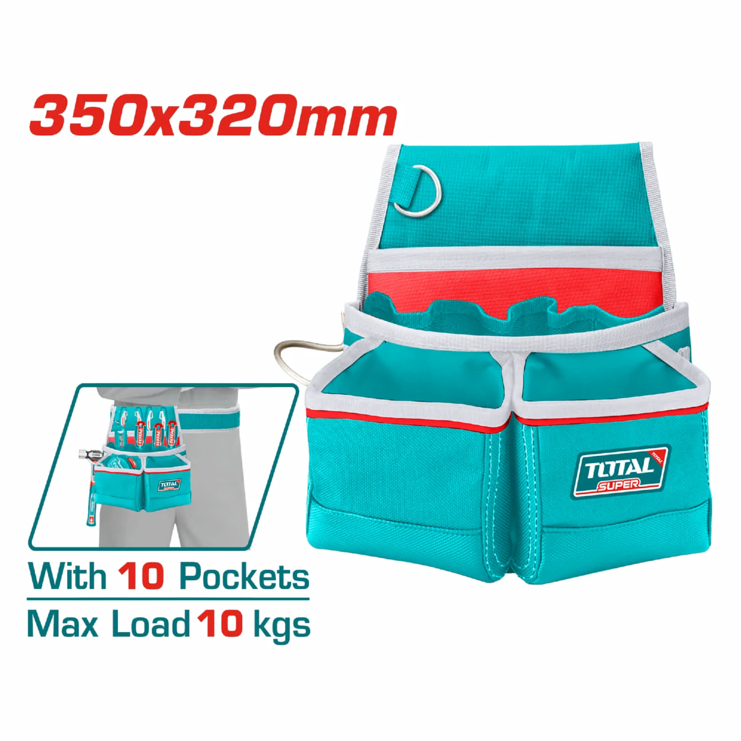 Bolsa Para Herramientas De Cinturón L35xw32cm. Con 10 Bolsillos Y Un Soporte Para Martillo. Max 10Kg. Cangurera.