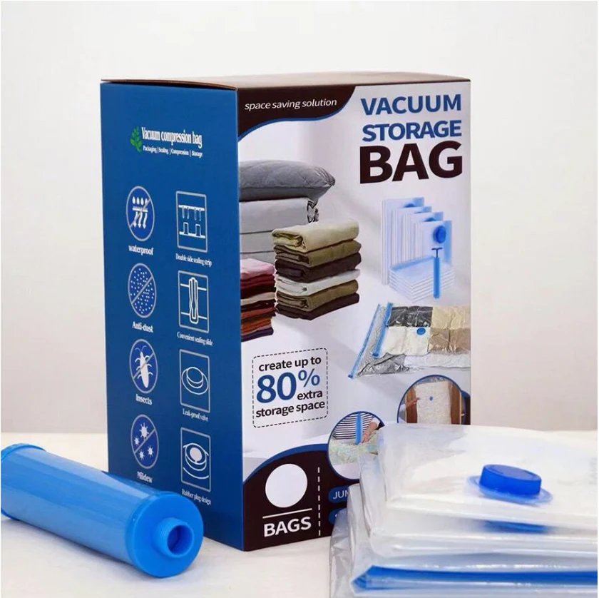 Bolsas De Almacenamiento Al Vacío Para Ropa. (Set De 12 Piezas) Incluye Bomba De Mano. Ideal Para Viajes.