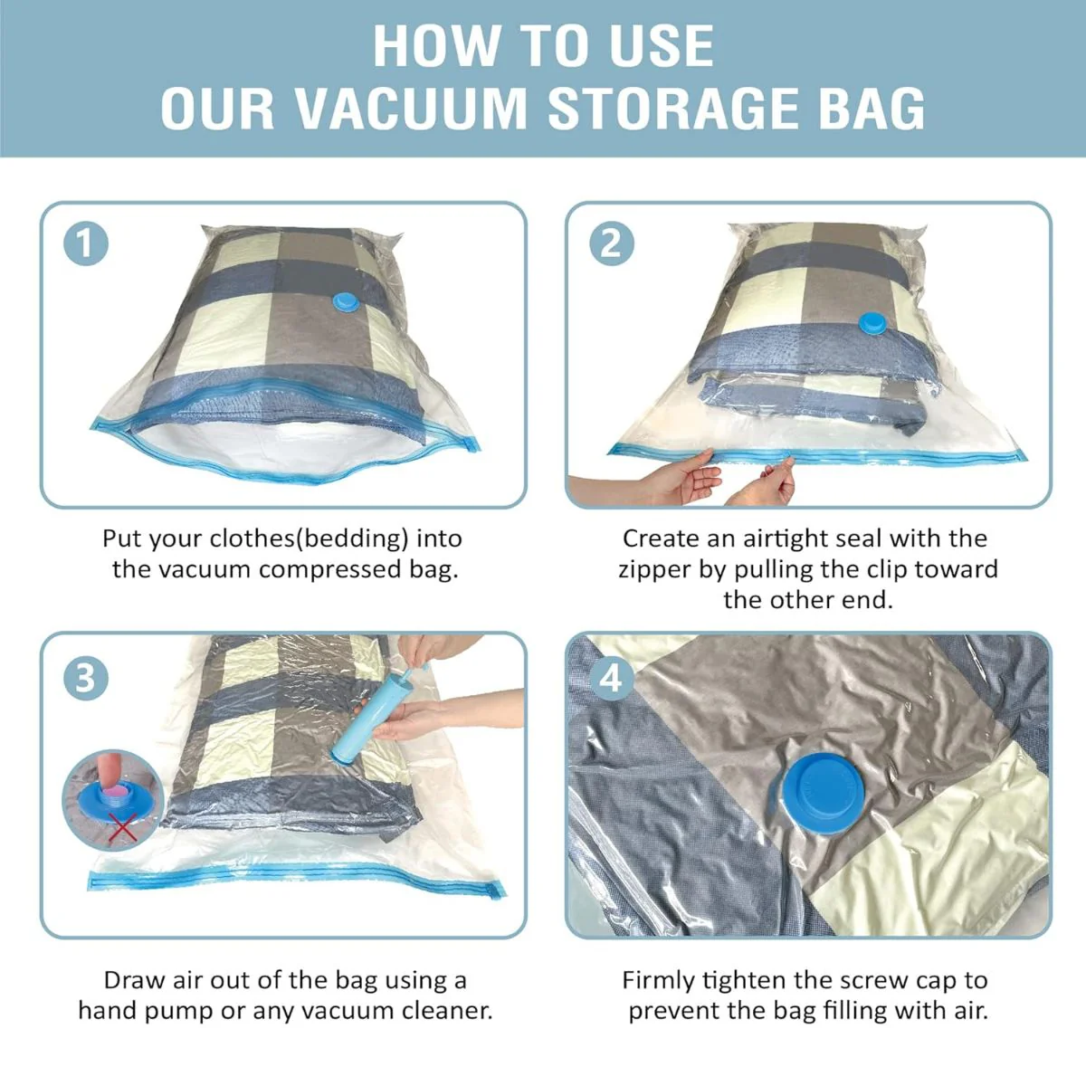 Bolsas De Almacenamiento Al Vacío Para Ropa. (Set De 12 Piezas) Incluye Bomba De Mano. Ideal Para Viajes. - Image 4