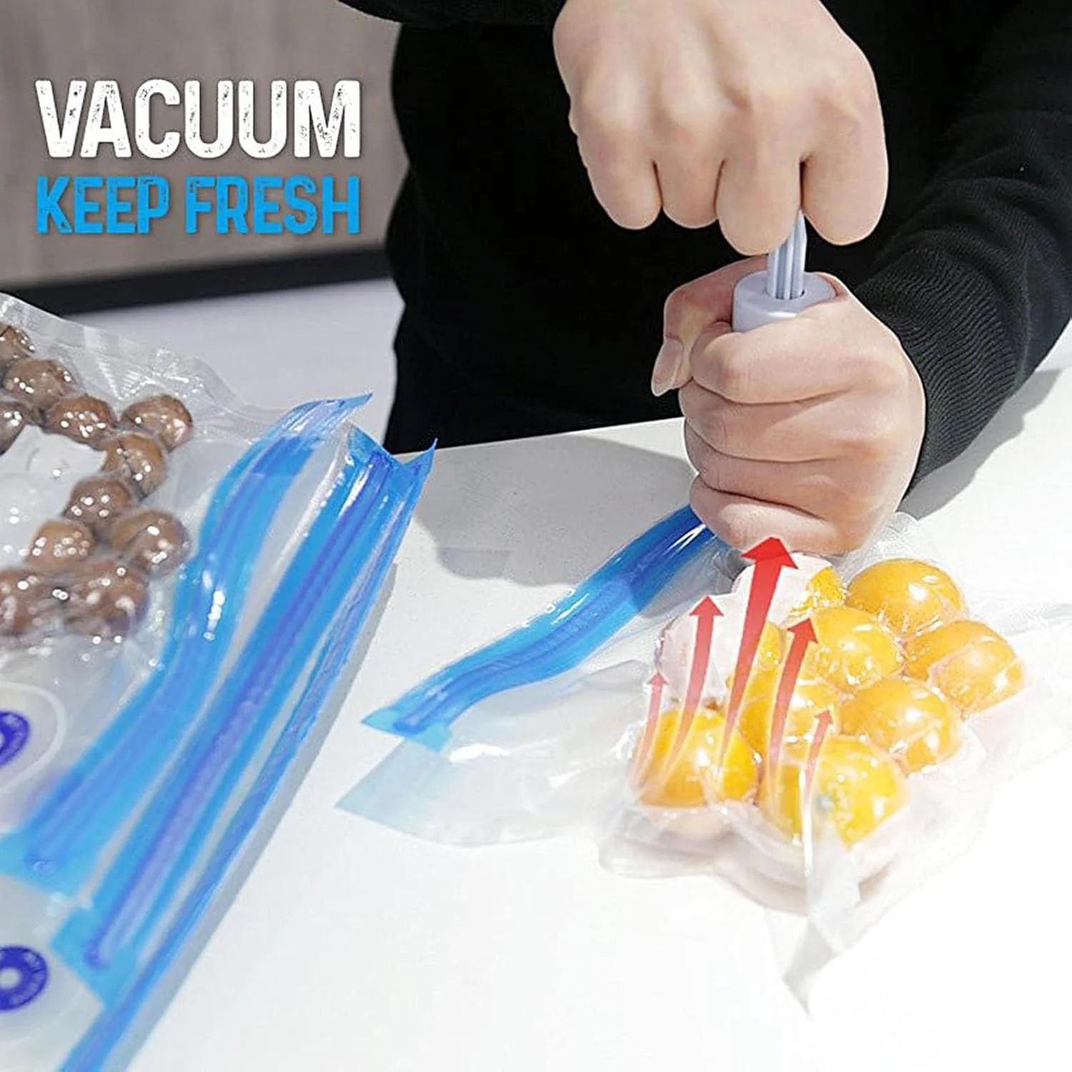 Bolsas De Sellado Al Vacío Para Alimentos. Reutilizable Con Bomba Manual Y Clips. Resellable.  Set  3 Tamaños.  30 Bolsas.