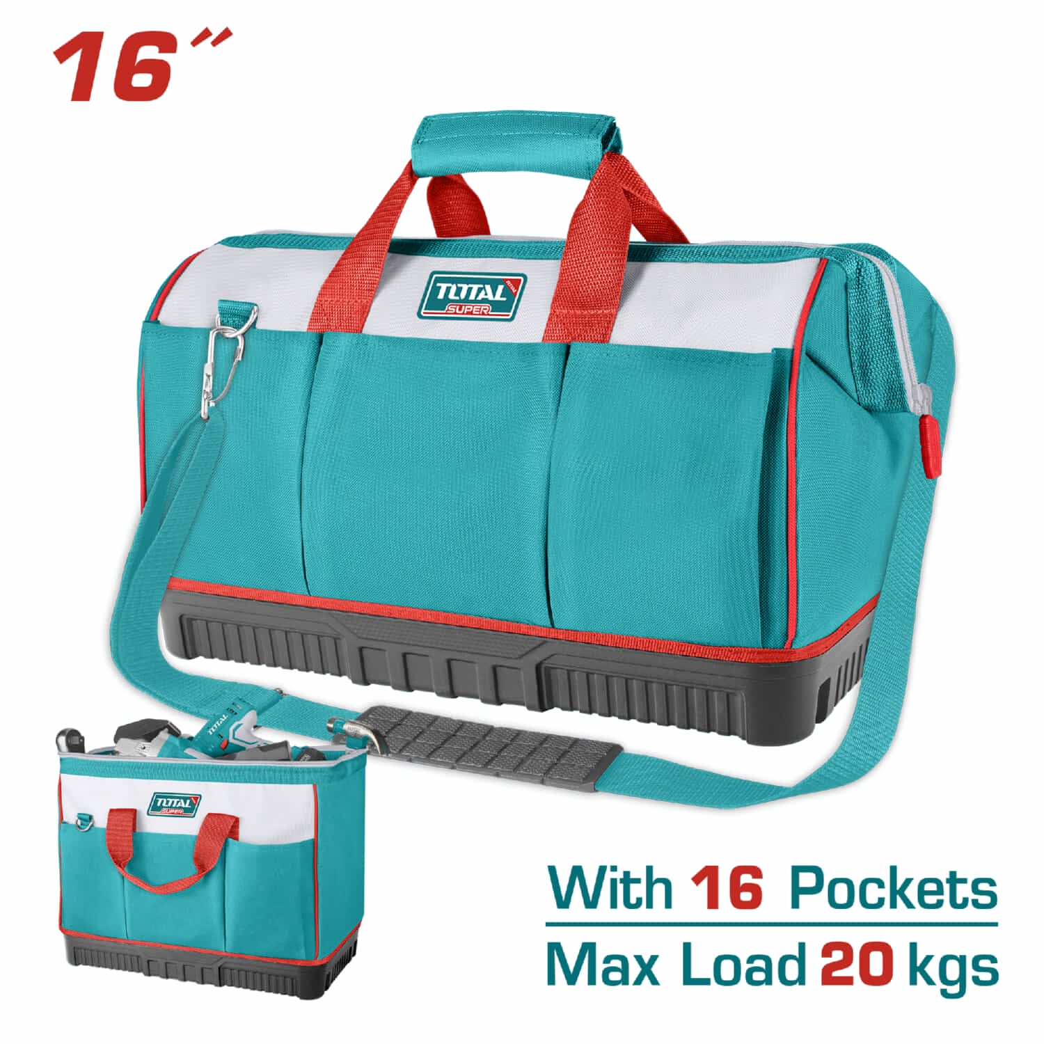 Caja De Herramientas Bolso Maletín TOTAL De 16" Capacidad 20Kg. 16 Bolsillos.