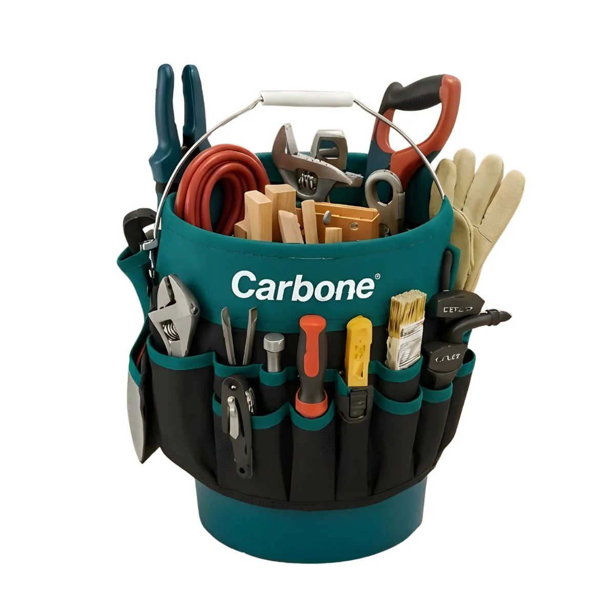 Bolso Cubeta Caja Porta Herramientas Textil Oxford. Cubo Organizador Carbone Con Múltiples Bolsillos Y Asa Metálica 30X32cm. ( No Incluye Cubeta) Solo El Textil Para Usar Con Cubeta - Image 2