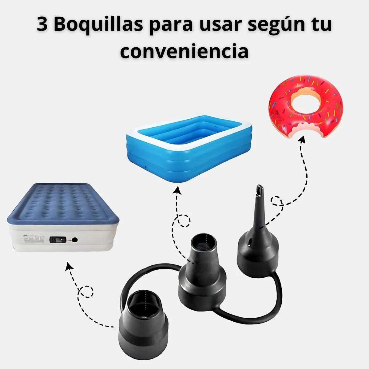 Bomba De Aire Eléctrica Para Inflar Con Boquillas Intercambiables. Inflador De Colchones, Inflables (0.7 Psi). 12V. 50 W. 110V - Image 5