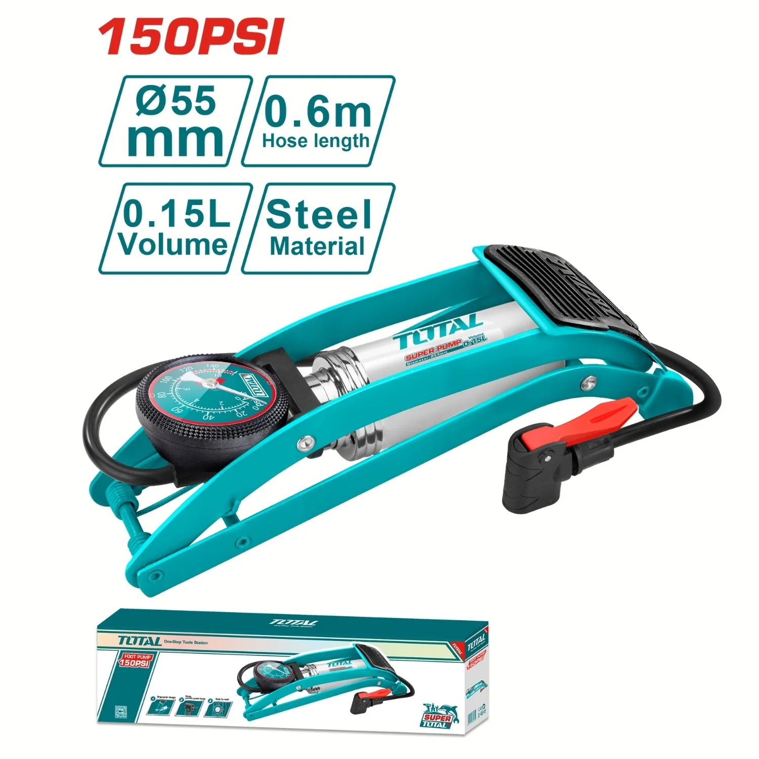 Bomba De Pie Para Inflar 150PSI, Φ55*120Mm