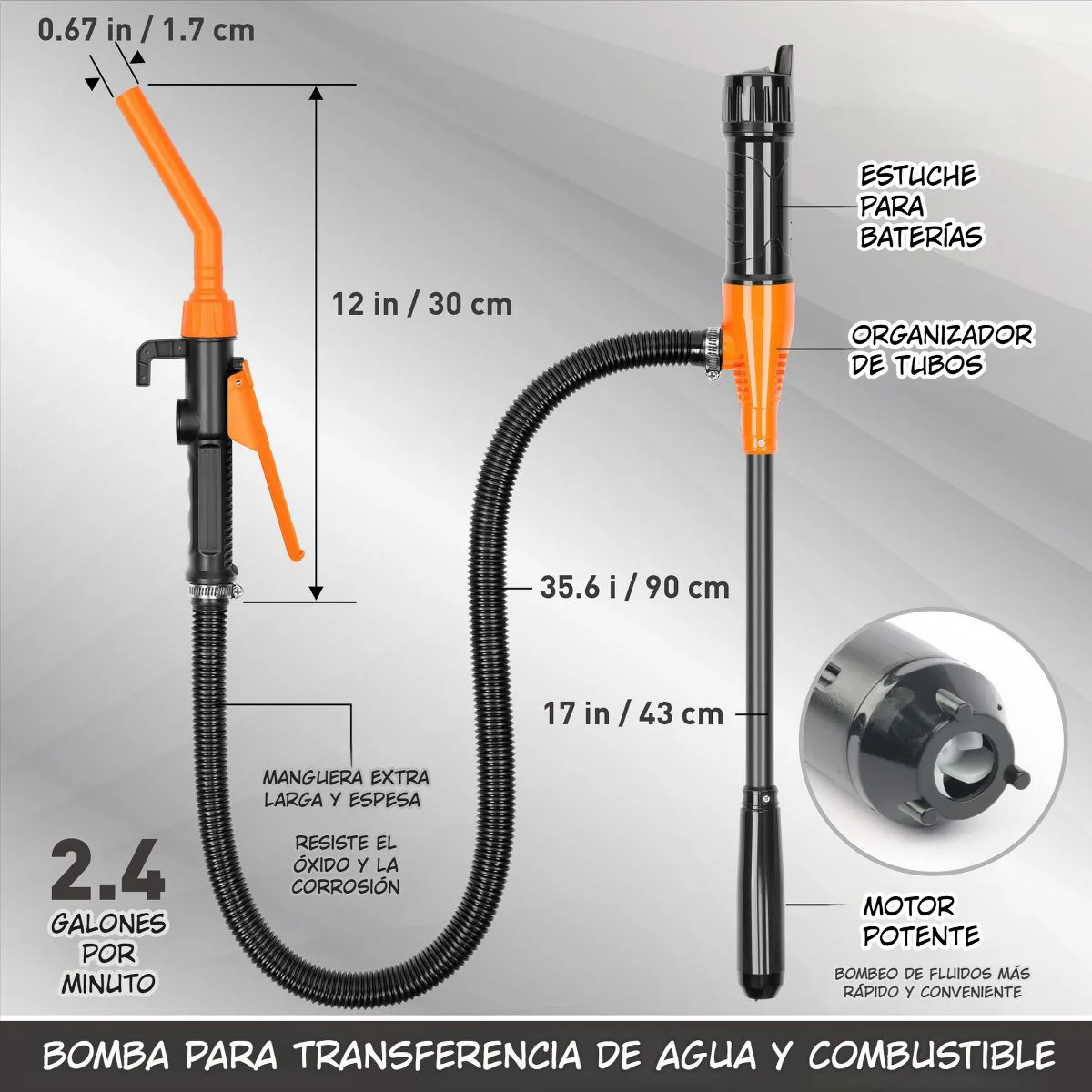 Bomba Eléctrica Portátil Para Combustible Y Agua. Extración De Aceite Y Diésel. Sifón Automático Con Boquilla De Control De Flujo. - Image 3