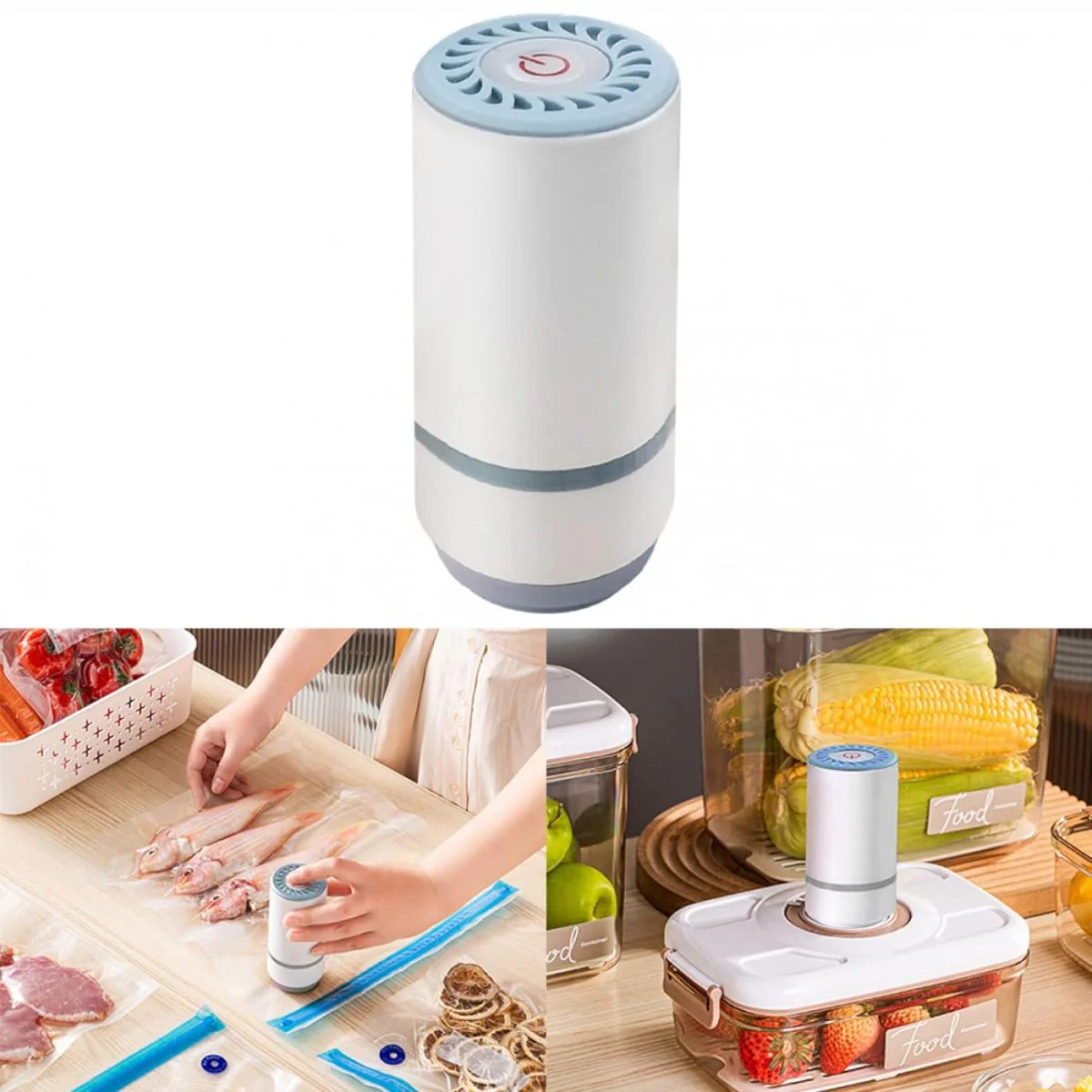 Bomba Sellador Al Vacío Portátil E Inalámbrico. USB Recargable, 3W 50-60Kpa. Para Bolsas Y Recipientes Al Vacio