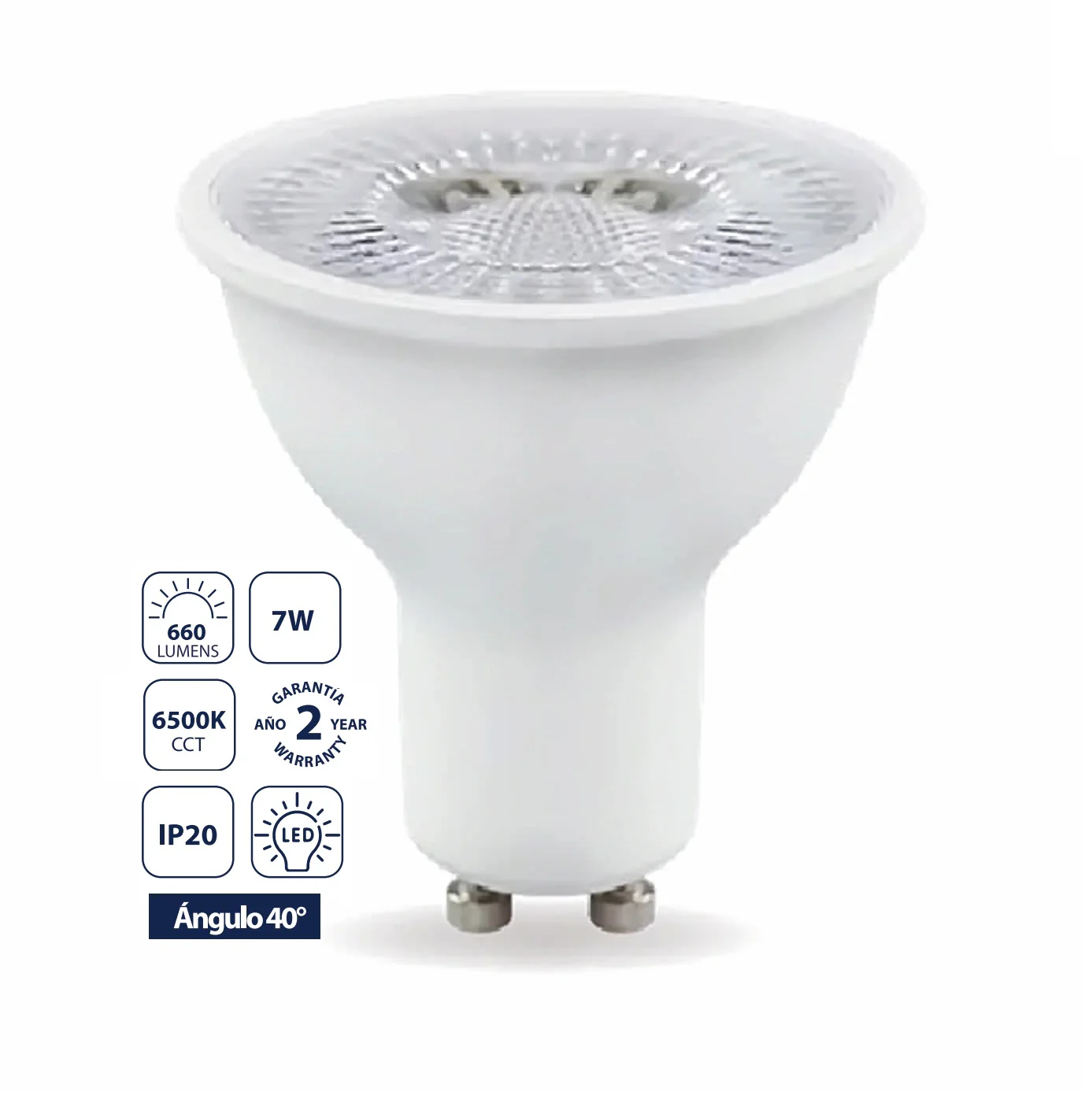 Bombillo LED MR16 GU10 7W 6500K Luz Fría 660 Lm 300° Alta Eficiencia Estilo Halógeno. 5X5cm. Foco.