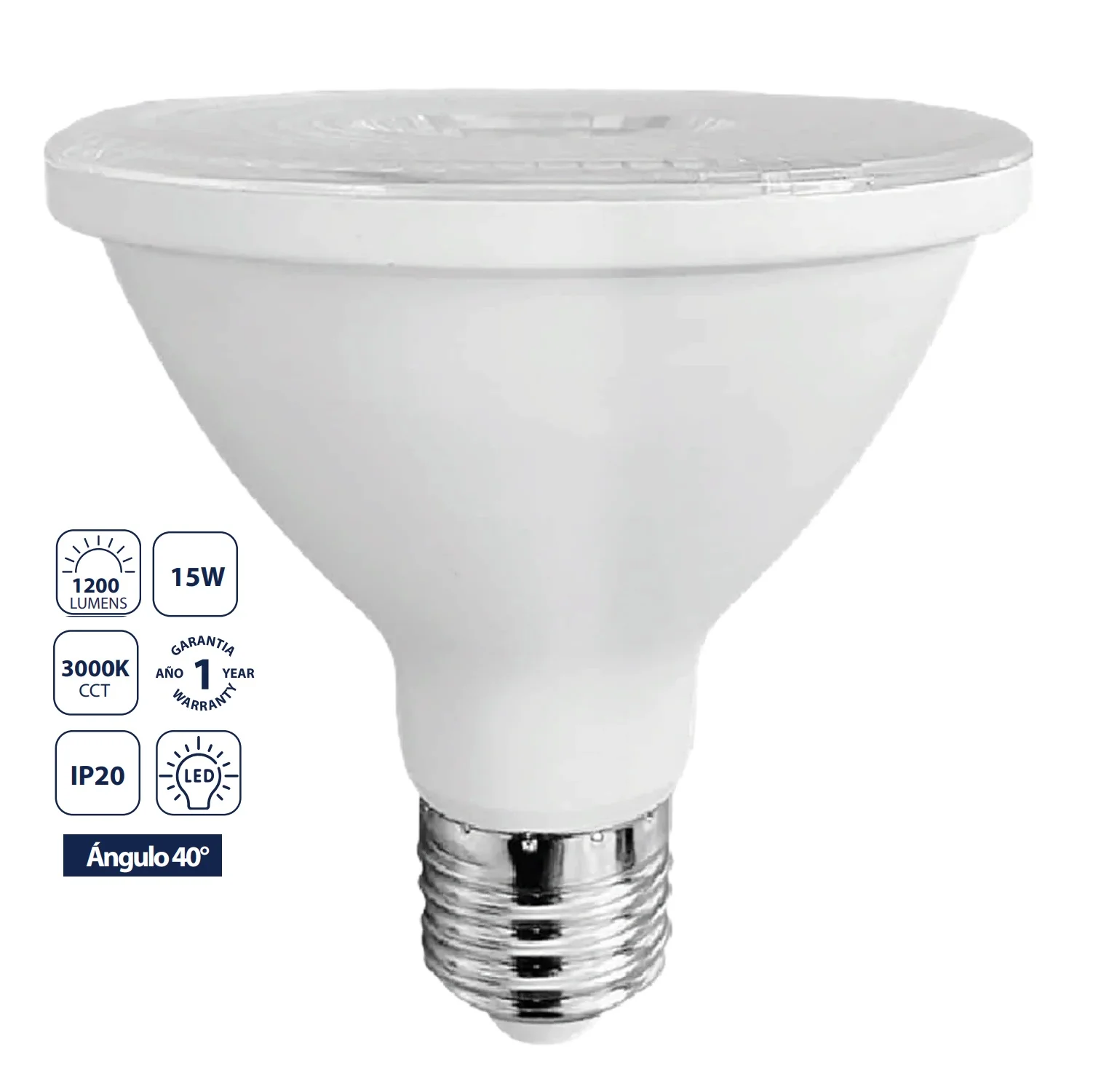 Bombillo LED PAR30 E27 15W 3000K 1200Lm Luz Cálida Industrial Comercial Residencial .Aluminio. Foco