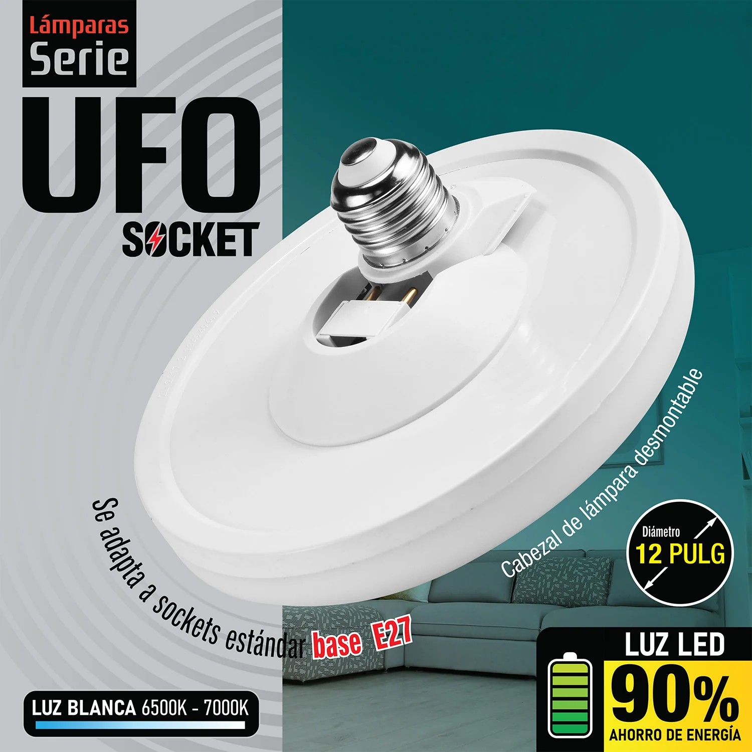 Bombillo Socket Lámpara UFO Tipo Plafon De Techo LED Plafón 18W 12" 300Mm E27 7500Lumens Luz Blanca - Image 2