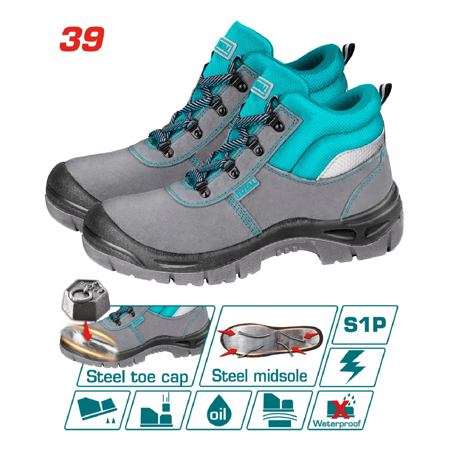 Botas De Seguridad TOTAL Alta Calidad Punta Metalica+ Anticlavos+ Antiresbalante+Anti Vibracion - Image 2