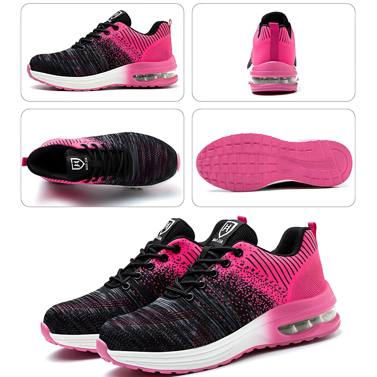 Botas Zapatillas De Seguridad Con Punta De Acero. Color Rosado Y Negro. Calzado De Trabajo Atlético. Anticlavos. - Image 3