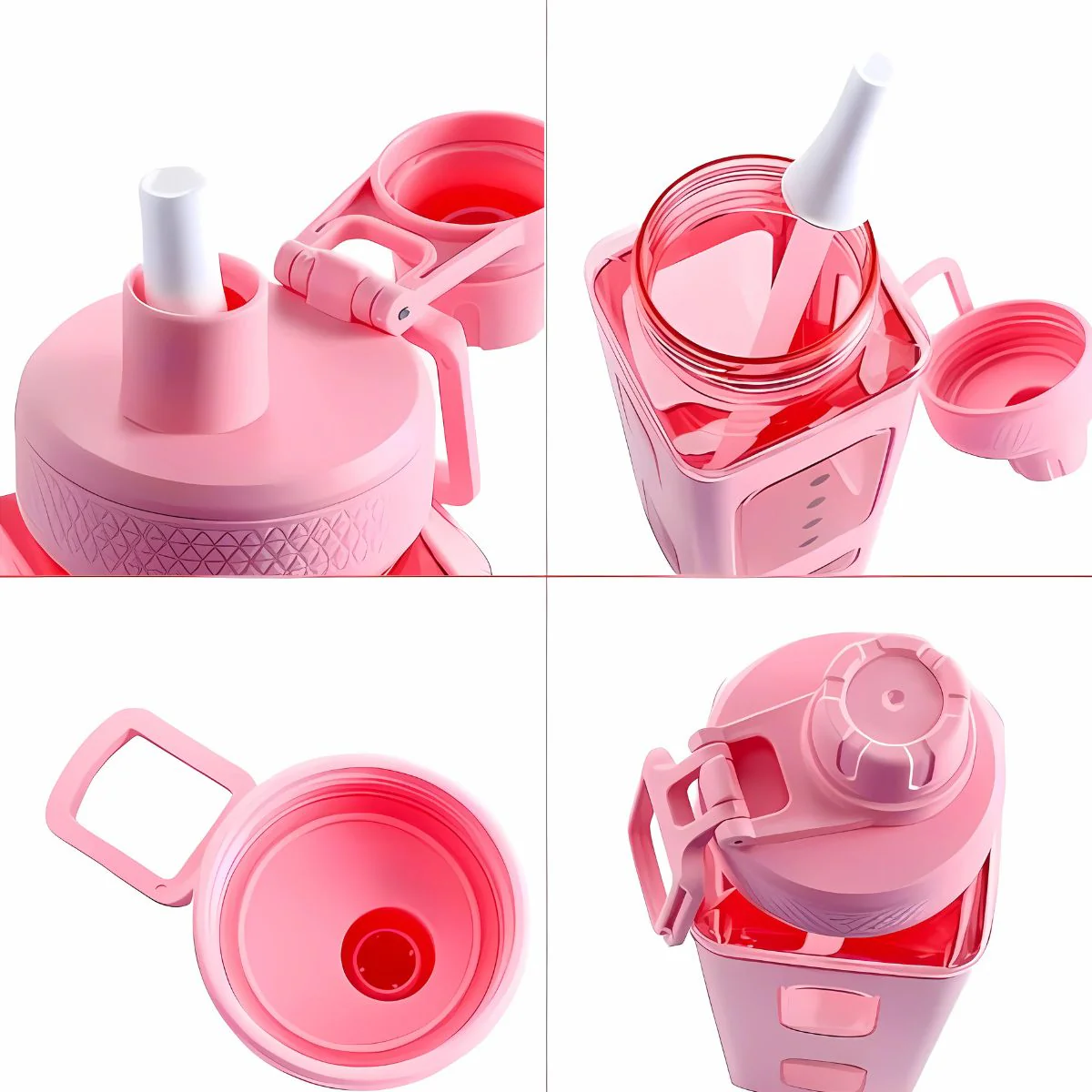 Botella De Agua Plastica 900Ml. Termo Cuadrado Rosa. BPA Free (23.7 Fl Oz). - Image 2
