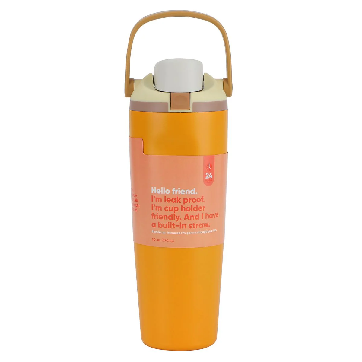 Botella De Agua Termo De 30Oz. Vaso Térmico De Acero Inoxidable Con Tapa Hermética Y Asa. Color Anaranjado.