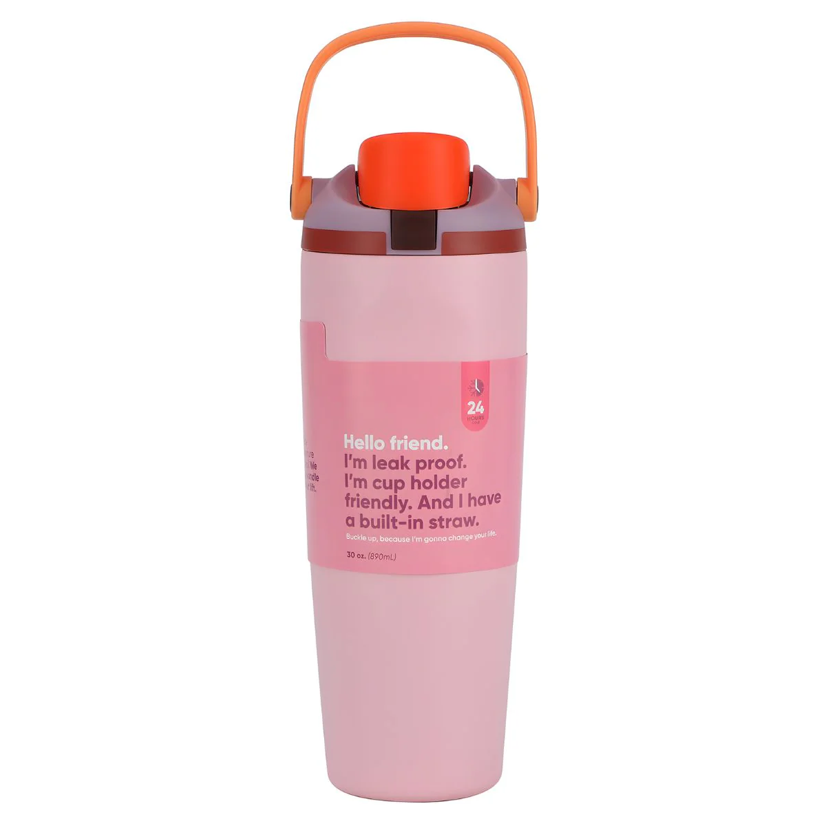 Botella De Agua Termo De 30Oz. Vaso Térmico De Acero Inoxidable Con Tapa Hermética Antiderrames, Carrizo Integrado Y Asa. Color Rosado Claro.