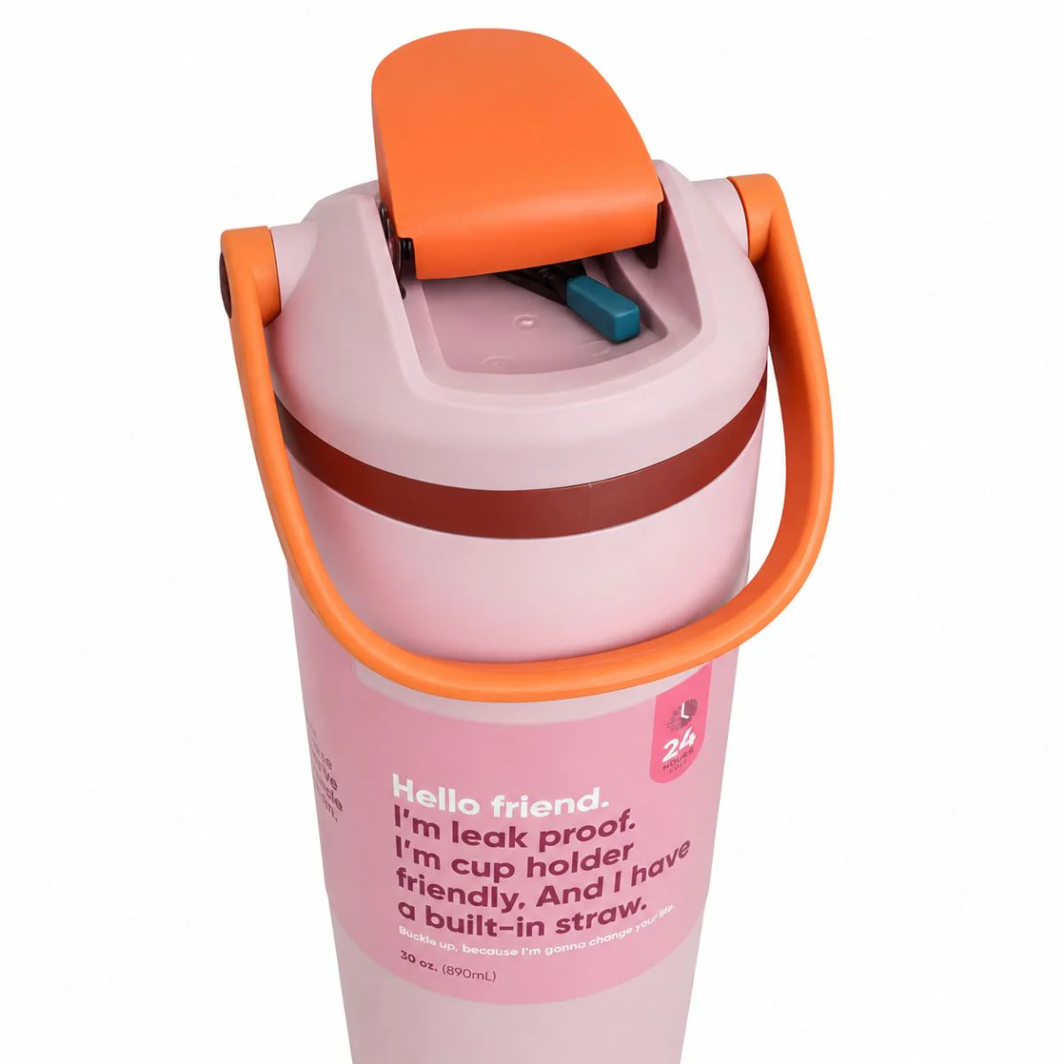 Botella De Agua Termo De 30Oz. Vaso Térmico De Acero Inoxidable Con Tapa Hermética Antiderrames, Carrizo Integrado Y Asa. Color Rosado Claro. - Image 3