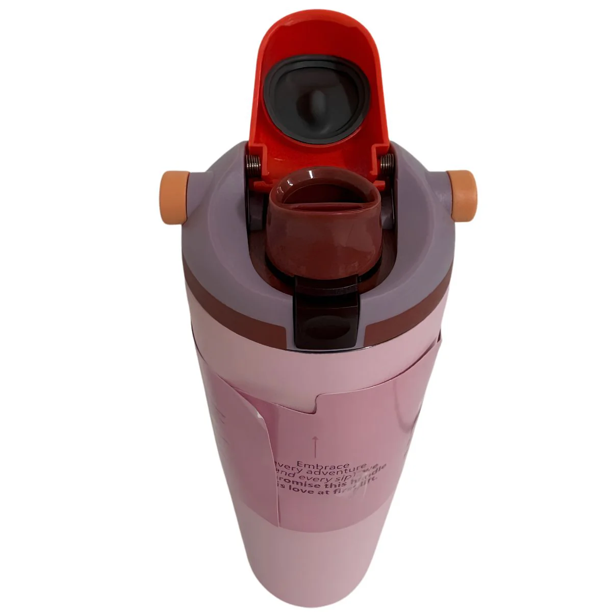 Botella De Agua Termo De 30Oz. Vaso Térmico De Acero Inoxidable Con Tapa Hermética Antiderrames, Carrizo Integrado Y Asa. Color Rosado Claro. - Image 4