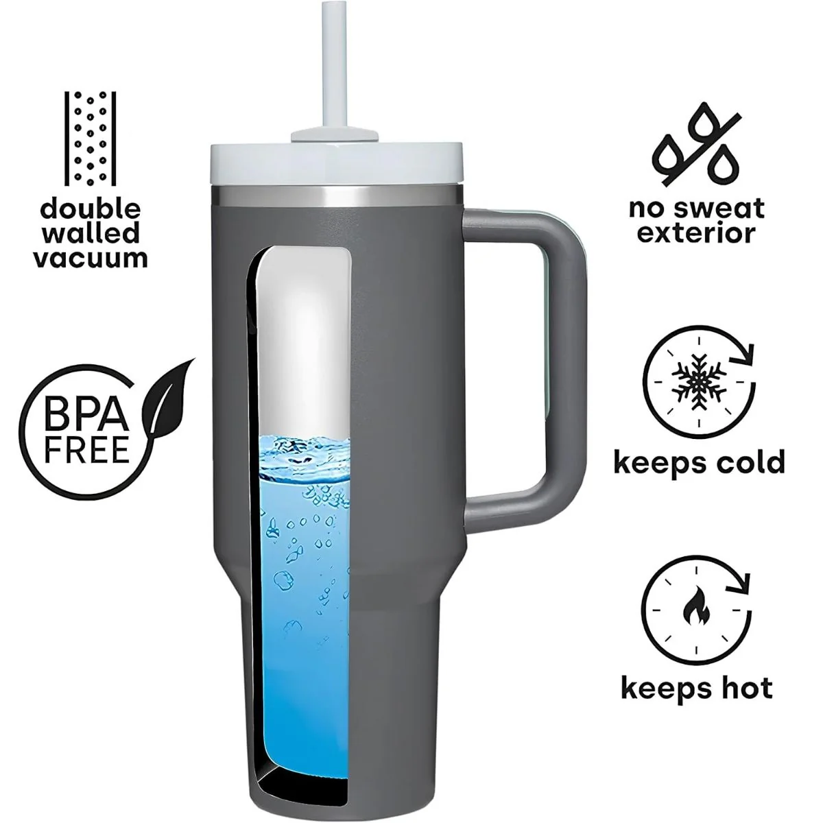 Botella De Agua Termo De 40Oz. Vaso Térmico De Acero Inoxidable. Color Gris Oscuro. - Image 3