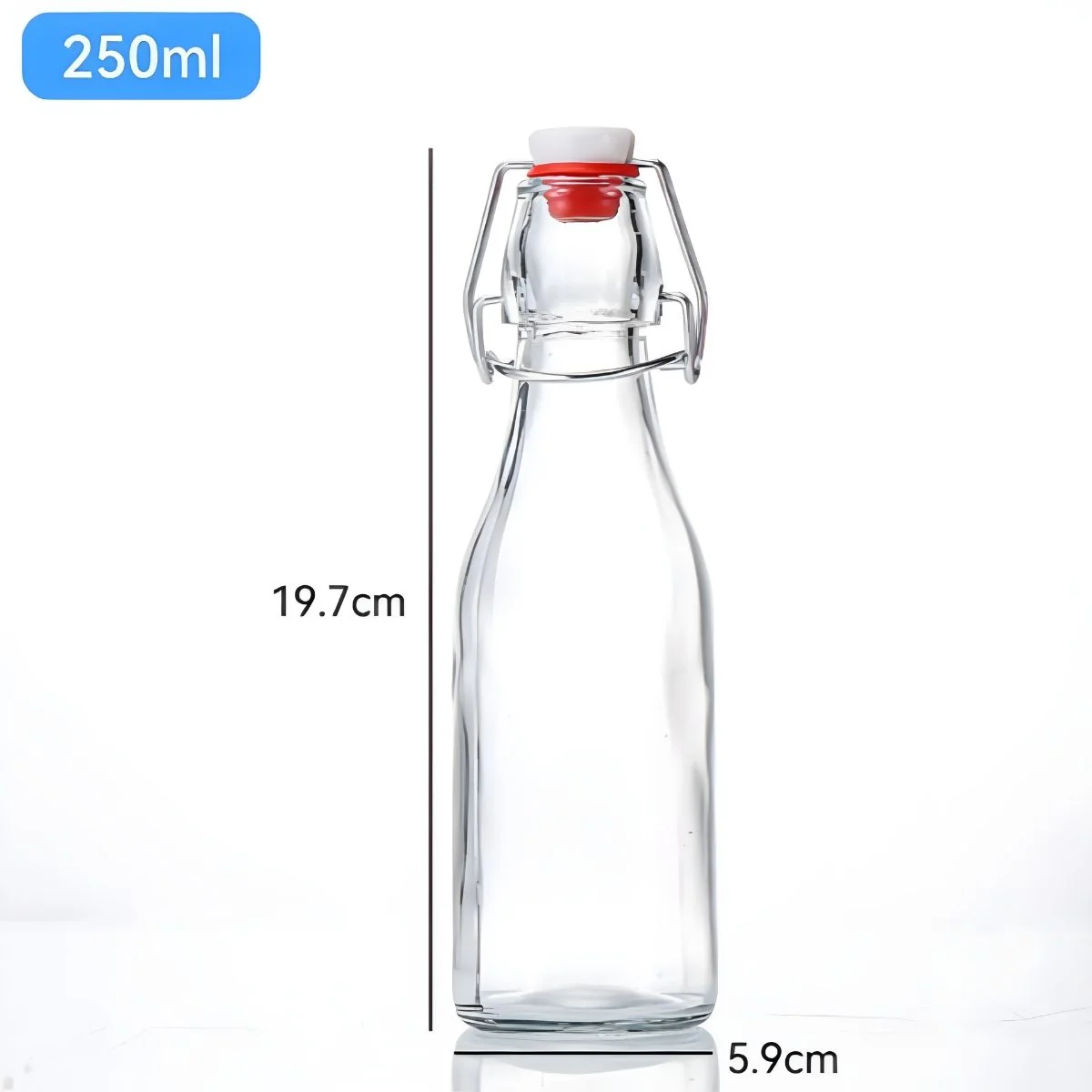 Botella De Vidrio Transparente Con Tapa Hermética Abatible. 250 Ml