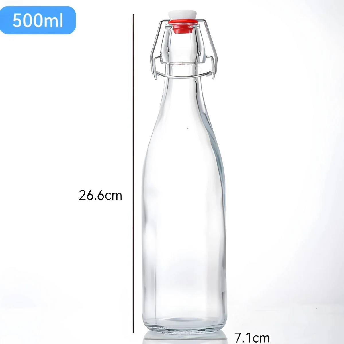 Botella De Vidrio Transparente Con Tapa Hermética Abatible. 500 Ml
