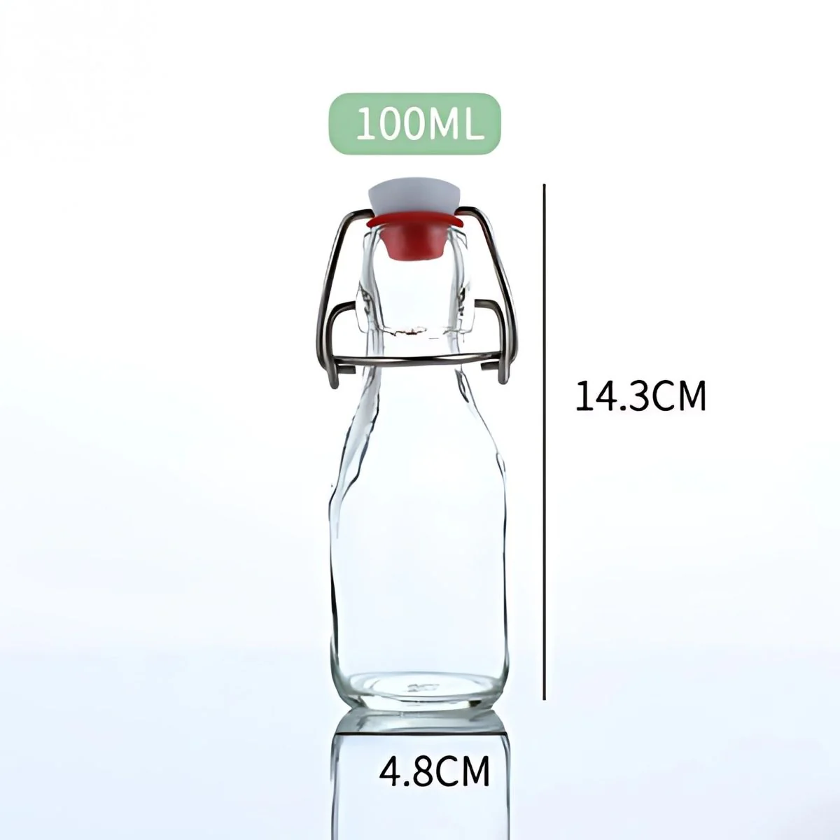 Botella De Vidrio Transparente Con Tapa Hermética Abatible 100Ml