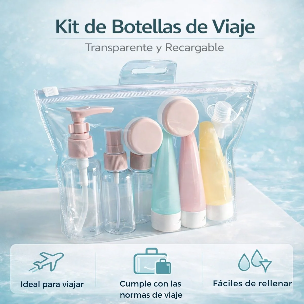 Botellas De Viaje Reutilizables Con Estuche Transparente. Dispensadores Cosméticos Portátiles, Aprobado Para Equipaje De Mano. Frascos De Plástico Personales - Image 2