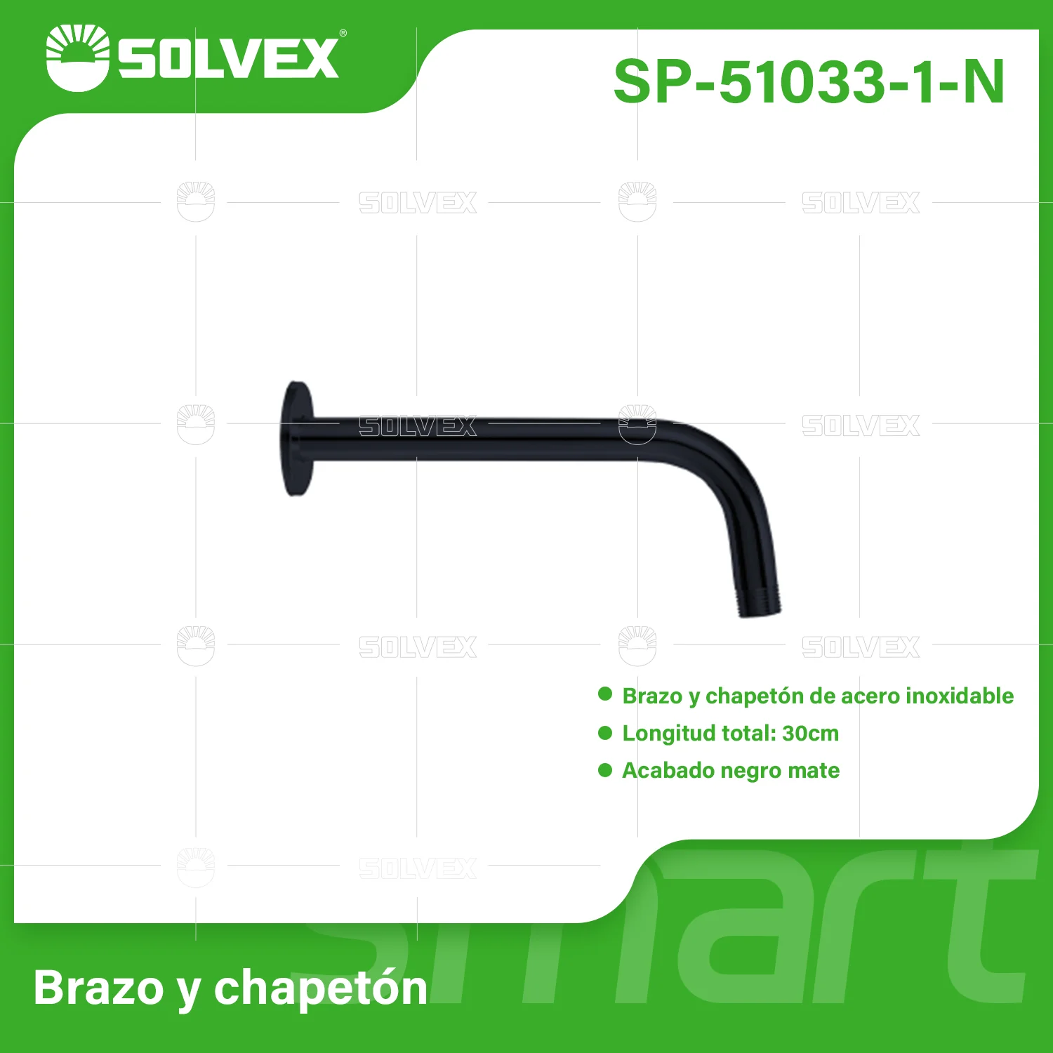 Brazo De Ducha 30 Cm. Tubo De Acero Inoxidable Con Chapetón Para Regadera. Color Negro.