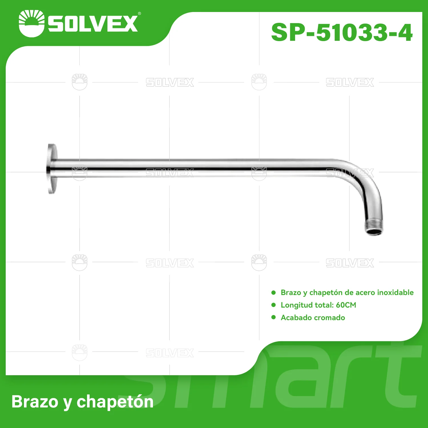 Brazo De Ducha 60 Cm Cromado. Tubo De Acero Inoxidable Con Chapetón Para Regadera.